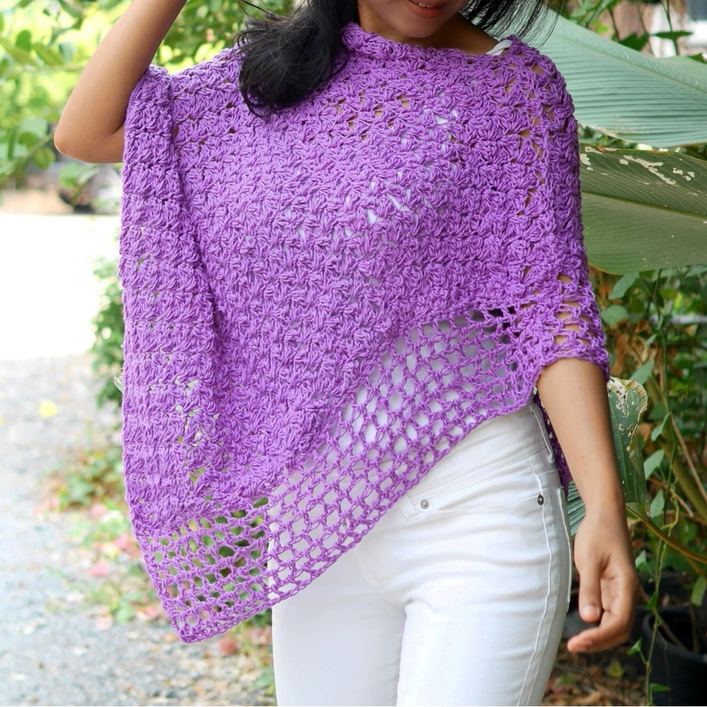 Purple Knit Convertible Shawl Lightweight Poncho